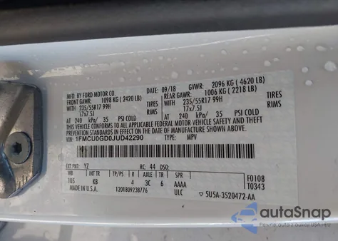 2018 Ford Escape Se from USA, damaged, VIN 1FMCU0GD0JUD42290